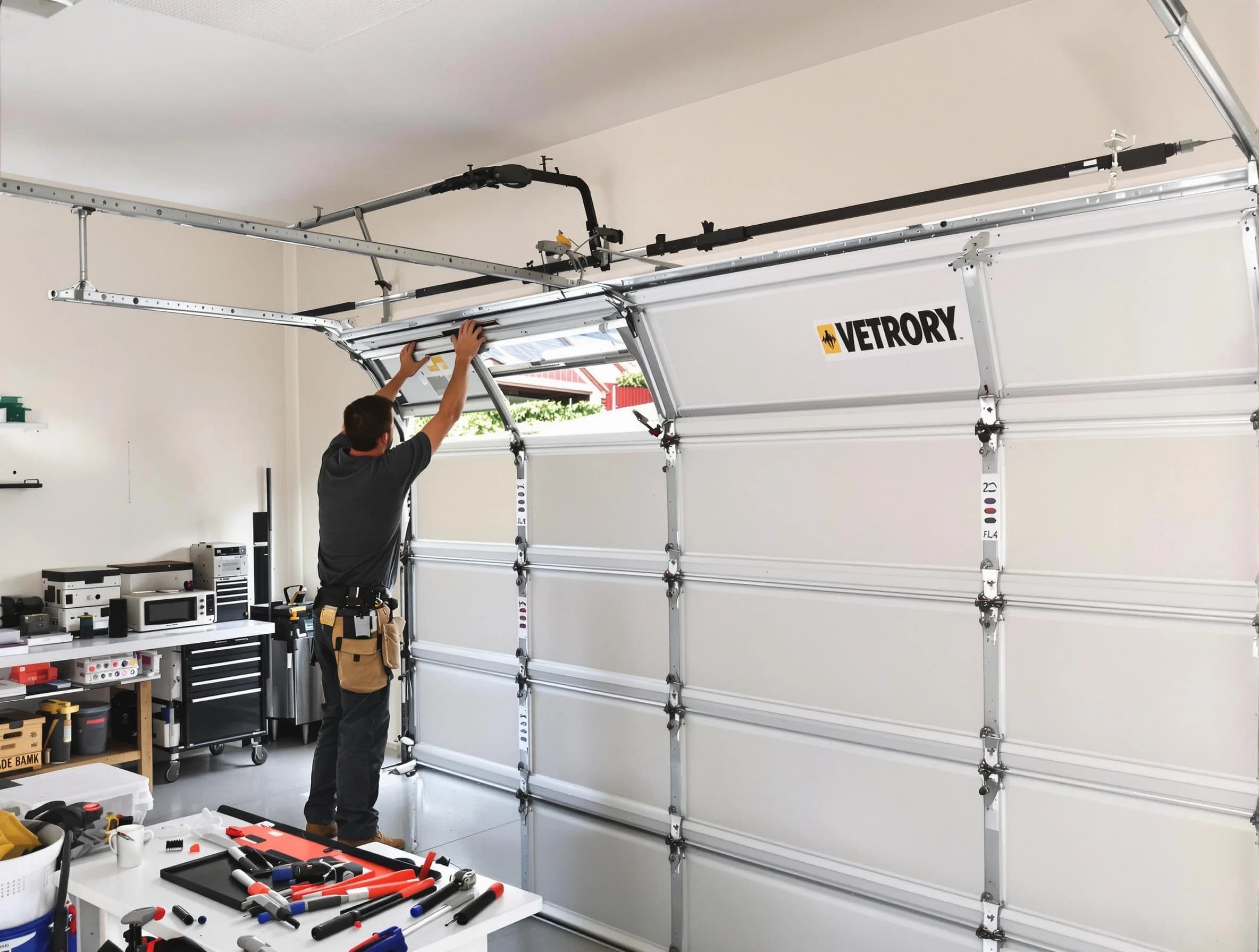 Monroe Garage Door Repair technician performing section replacement in Monroe