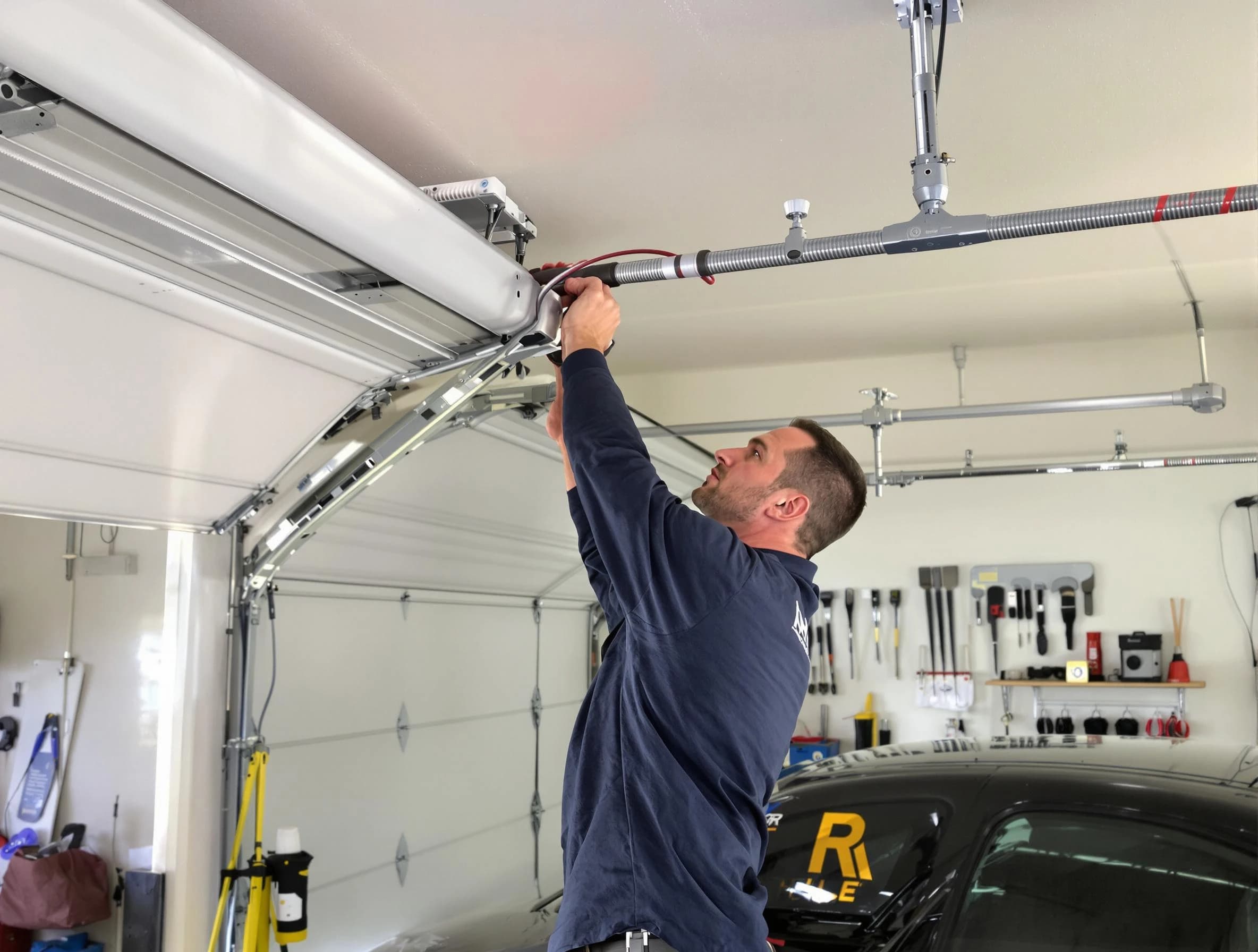 Monroe Garage Door Repair technician performing garage door cable repair in Monroe