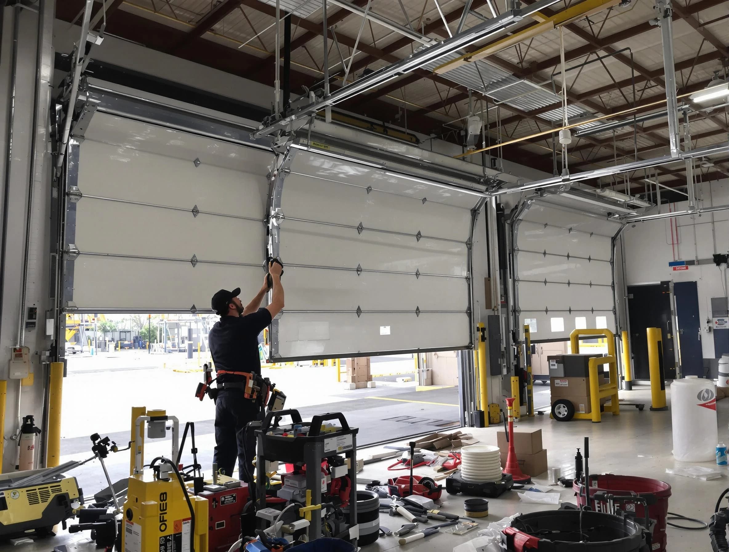 Monroe Garage Door Repair technician performing commercial garage door repair in Monroe